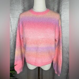 NWT Francesca’s Alicia Multi Ombré Balloon Sleeve Crew Neck Sweater Sz S